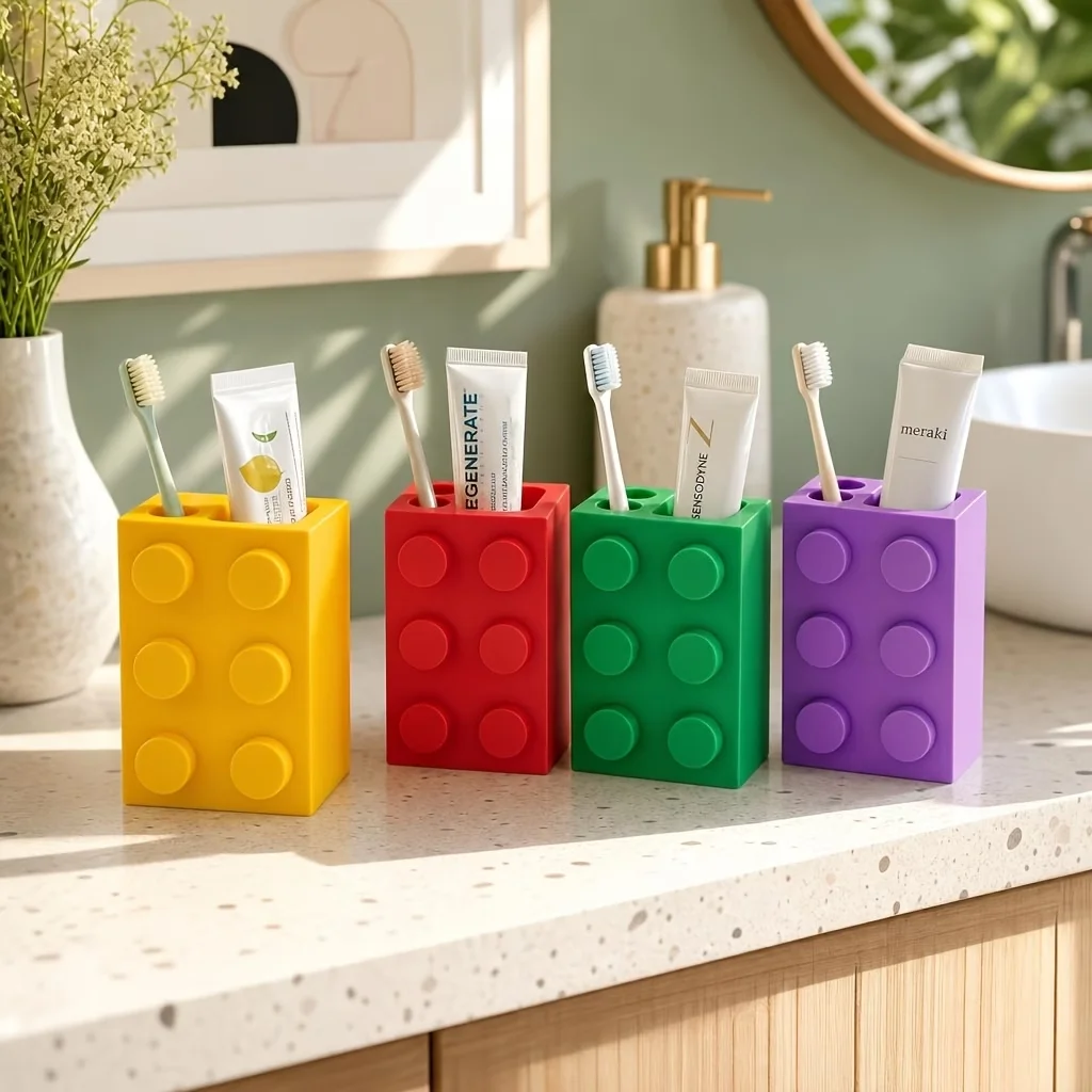 Building Block-Style desktop Storage Rack, Multi-Functional Pen Holder and Toothbrush Holder, Organizing and Storing