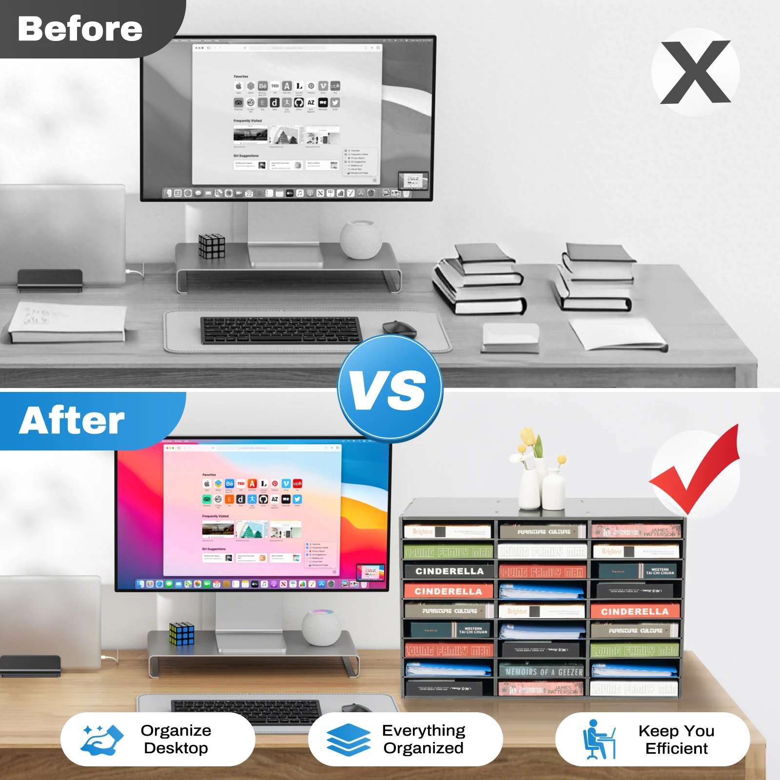 

Literature Organizer,27 Compartments Wooden Mail Organizer, Countertop Literature Sorter for Home, Office, School