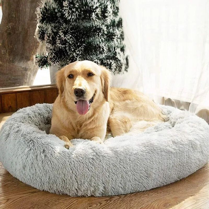 Plush Calming Dog Beds, Donut Dog Bed for Small Dogs, Medium, Large & X-Large, Comfy Cuddler Dog Bed and Cat Bed in Faux Fur,