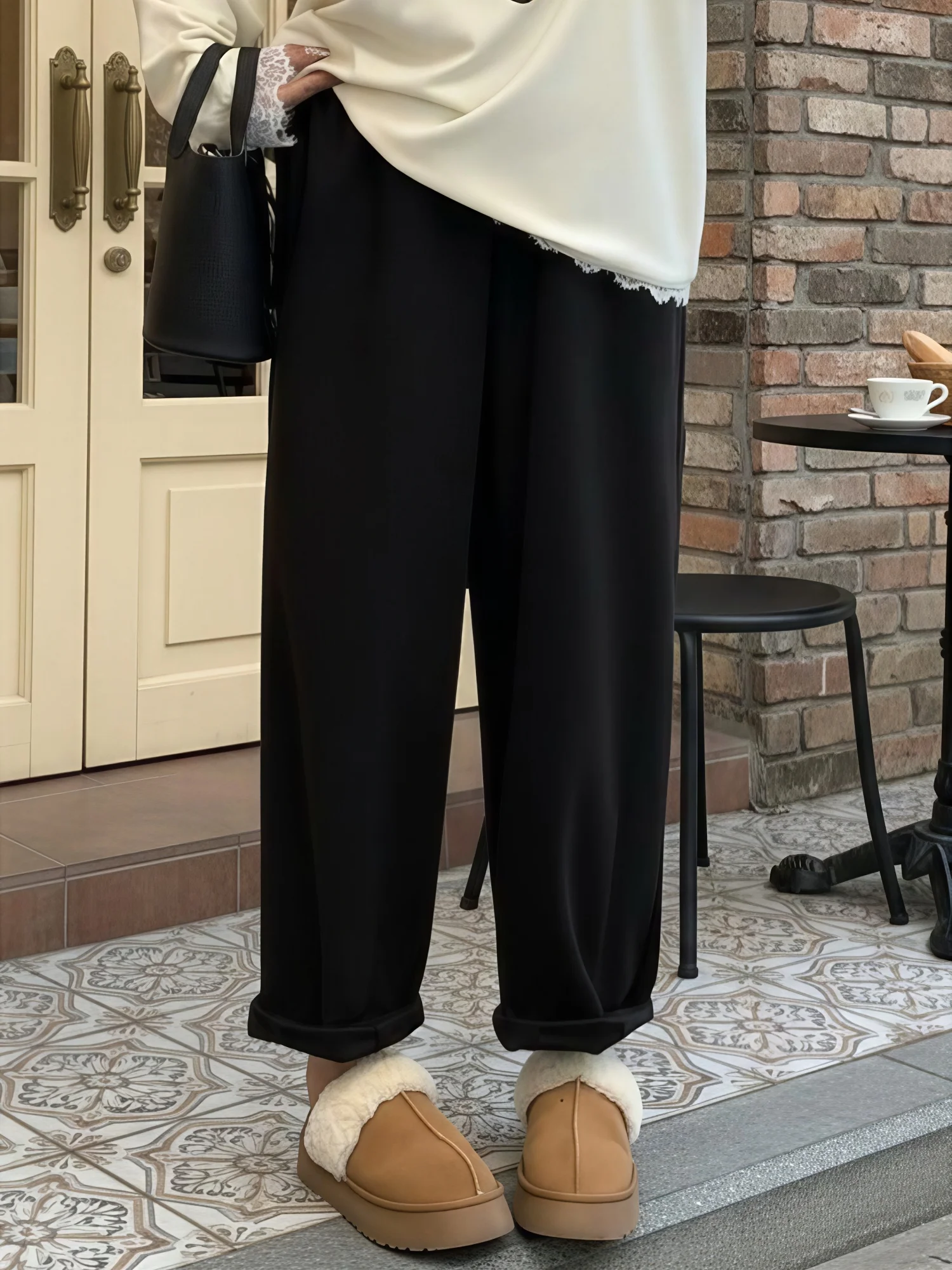 

plus Size Women's Casual High Waist Wide Leg Pants Autumn Winter Fashion Thick Fabric Nine Points Korean Style Harlan Pants