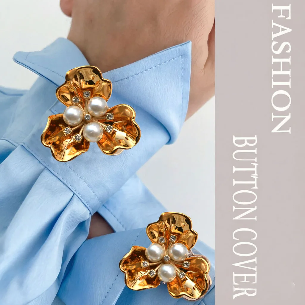 

2PCS Fashion Good Sweetly Style Flower Button Covers for DIY Clothing Decorative Button Shirt Sleeve Button Decoration