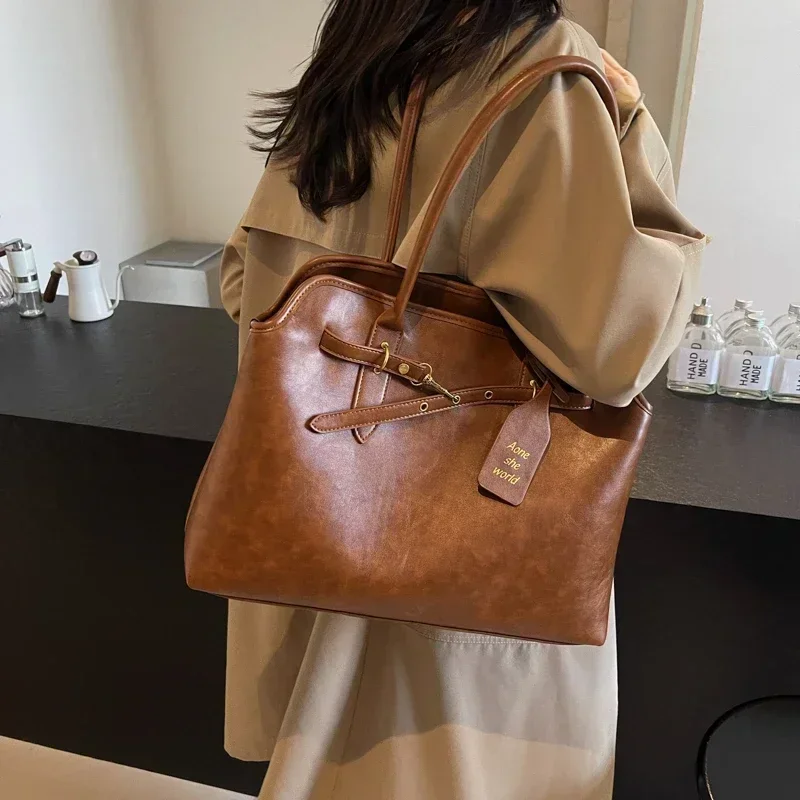 High Capacity Fashion PU Shoulder Bag Solid Color High Quality Casual Tote Handbag 2024 Hot Sale Bags for Women Bolsas Femininas