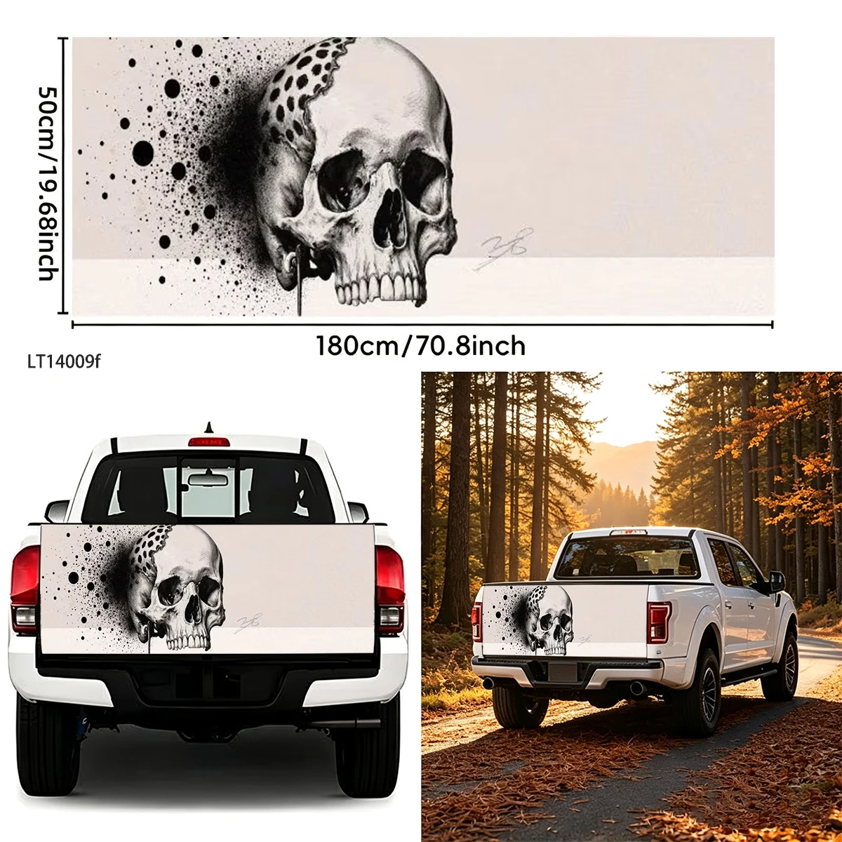 Black Graffiti Leopard Patch Skull Pickup Tailgate Decal Waterproof Vinyl Universal Truck Rear Gate Offroad Exterior Mod Decor
