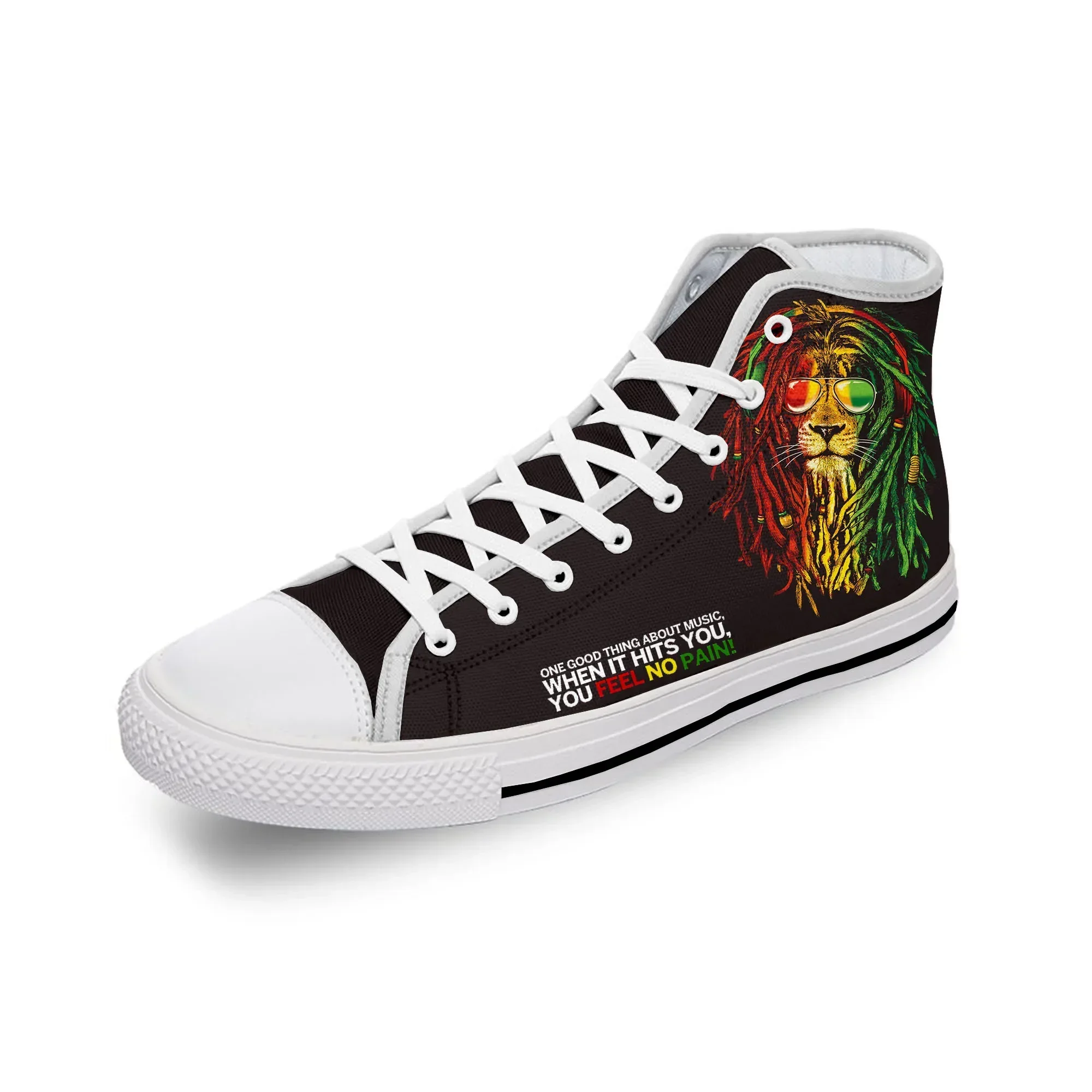 

Reggae Rastafarian Rasta Rastafari Lion White Cloth 3D Print High Top Canvas Shoes Men Women Lightweight Breathable Sneakers