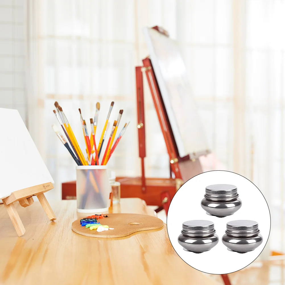 

3pcs Oil Can Stainless Steel Brush Cleaner Wash Container Pen Artist Paint Basin Painting Supplies Watercolor Pot Removable Lid