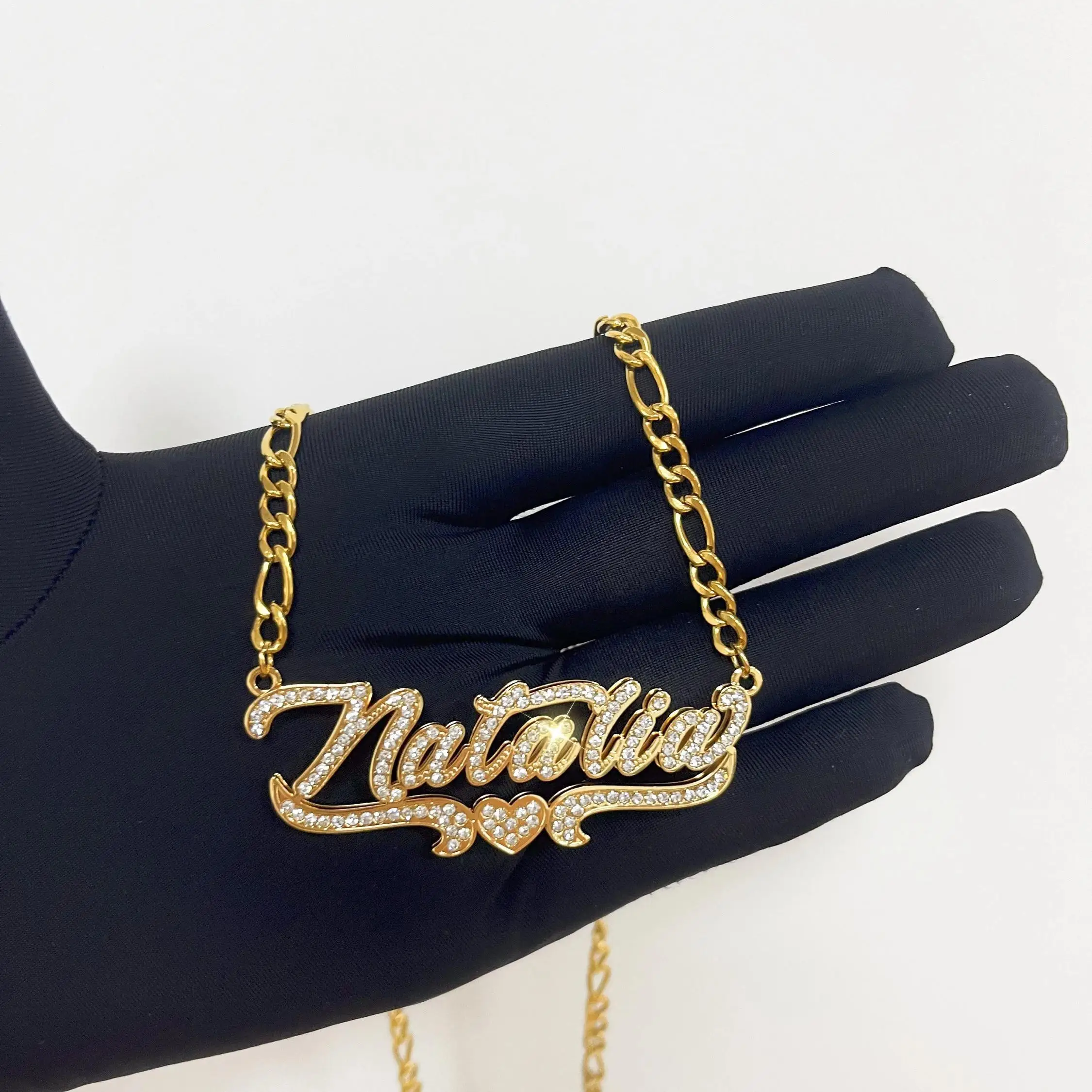 

Custom Name Necklace Personalized Diamond Nameplate Choker Double Plated Name Jewelry Bling Name Pendant Luxury Gift for Women