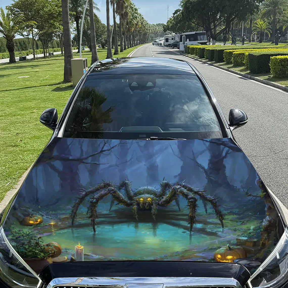 

Mysterious Realm Giant Spider Print car hood stickers, waterproof self-adhesive, scratch resistant, easy to stick, durable car P