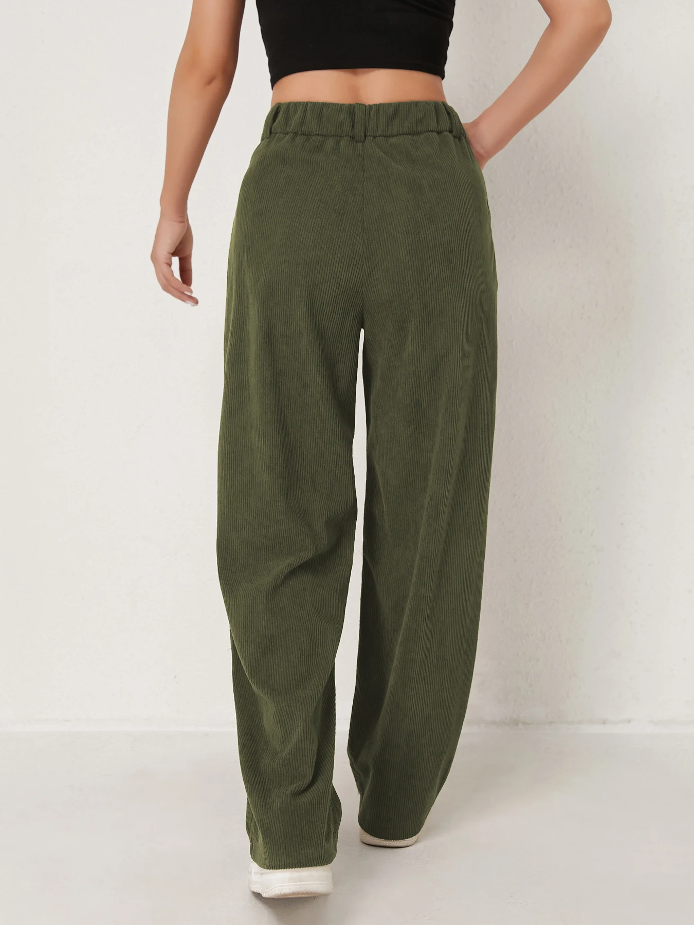 Neue Herbst- und Winter-Freizeitanzüge für Damen in Unifarben aus Cord mit weitem Bein und geraden, samtartigen Hosen, die schlank aussehen – Detail 20
