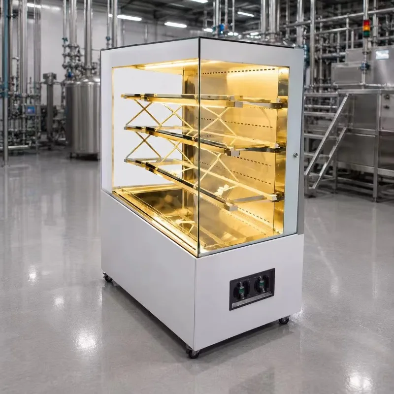 Commercial Open Air Curtain Display Cabinet 220V Heated Glass Food Display Warmer Showcase with Multi-Layer Shelves