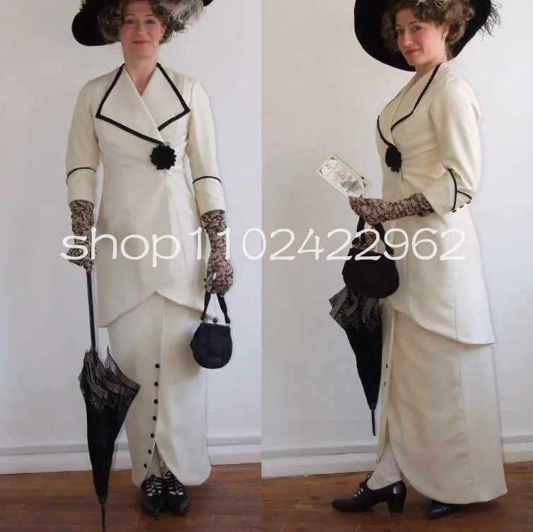 Edwardian vittoriano madre della sposa abiti Suffragette Downton Titanic Rose Style Costume abito da ballo bianco