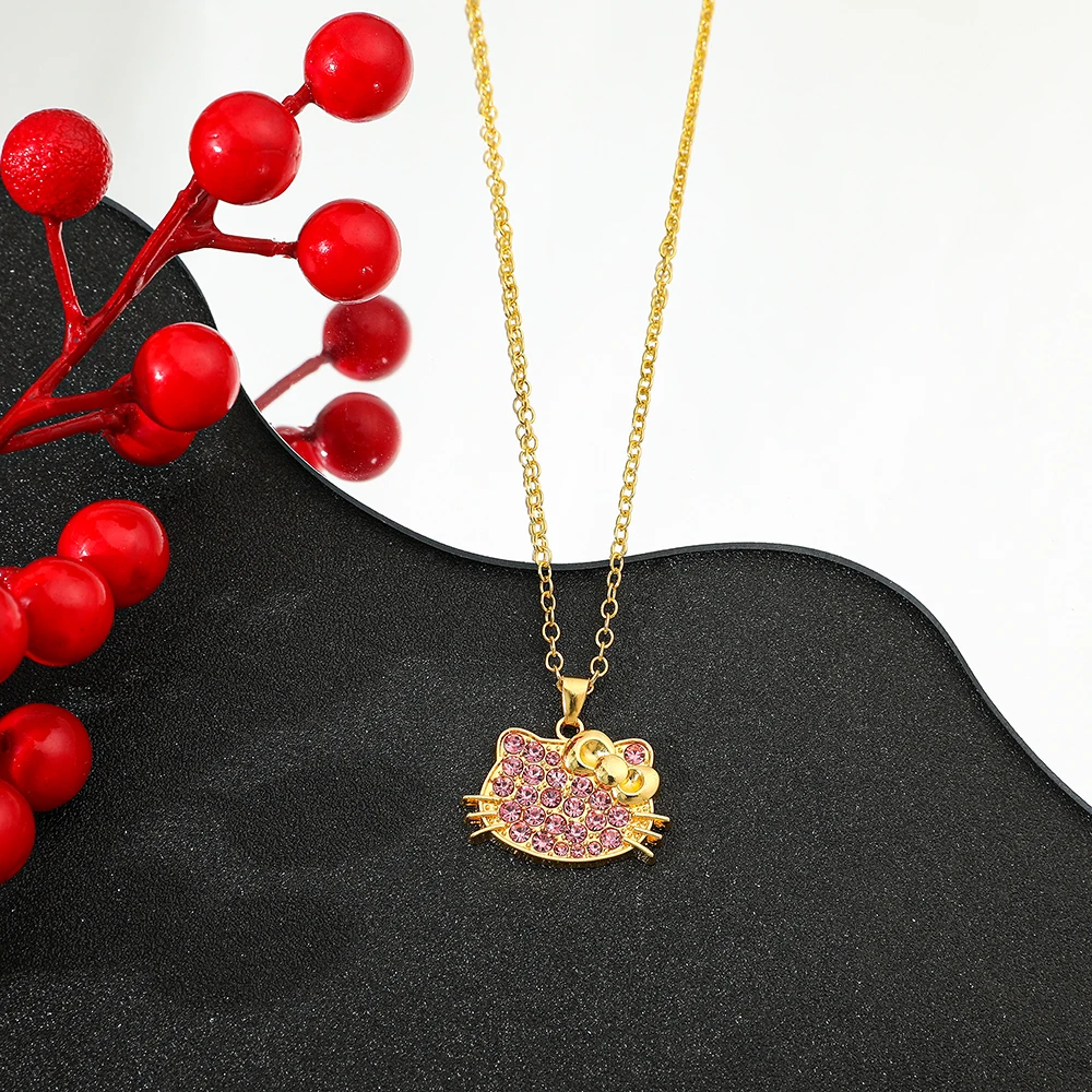 

Hello Kitty Cute Sweet Enamel Necklace Pendant Creative Charm Kitty Cat Jewelry for Girl Birthday Party Gifts