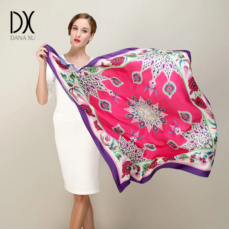 110×110cm 100% Mulberry Silk Twill Scarf For Women Luxury Brand Square Size  Smooth Soft Travel Shawl And Wraps In Spring Autumn