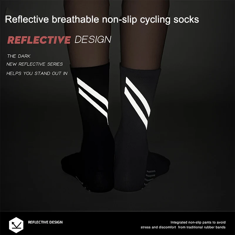 Professional Road Bike Reflective Cycling Socks Men's Cotton Socks Spot Adhesive Non-slip Outdoor Sports Marathon Socks