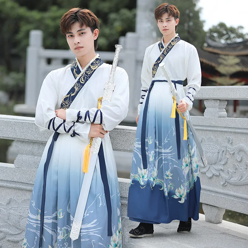 

Hanfu Men Chinese Traditional Ancient Halloween Cosplay Costume Oriental Hanfu Dress Swordsman Folk Stage Outfits Costume