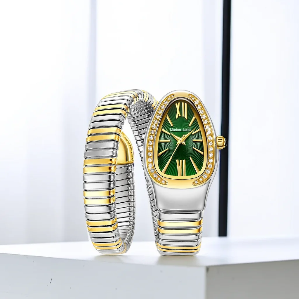 Marlen Keller 여성용 럭셔리 쿼츠 시계, 라인석 뱀 모양, 인기있는 손목 시계, 패션