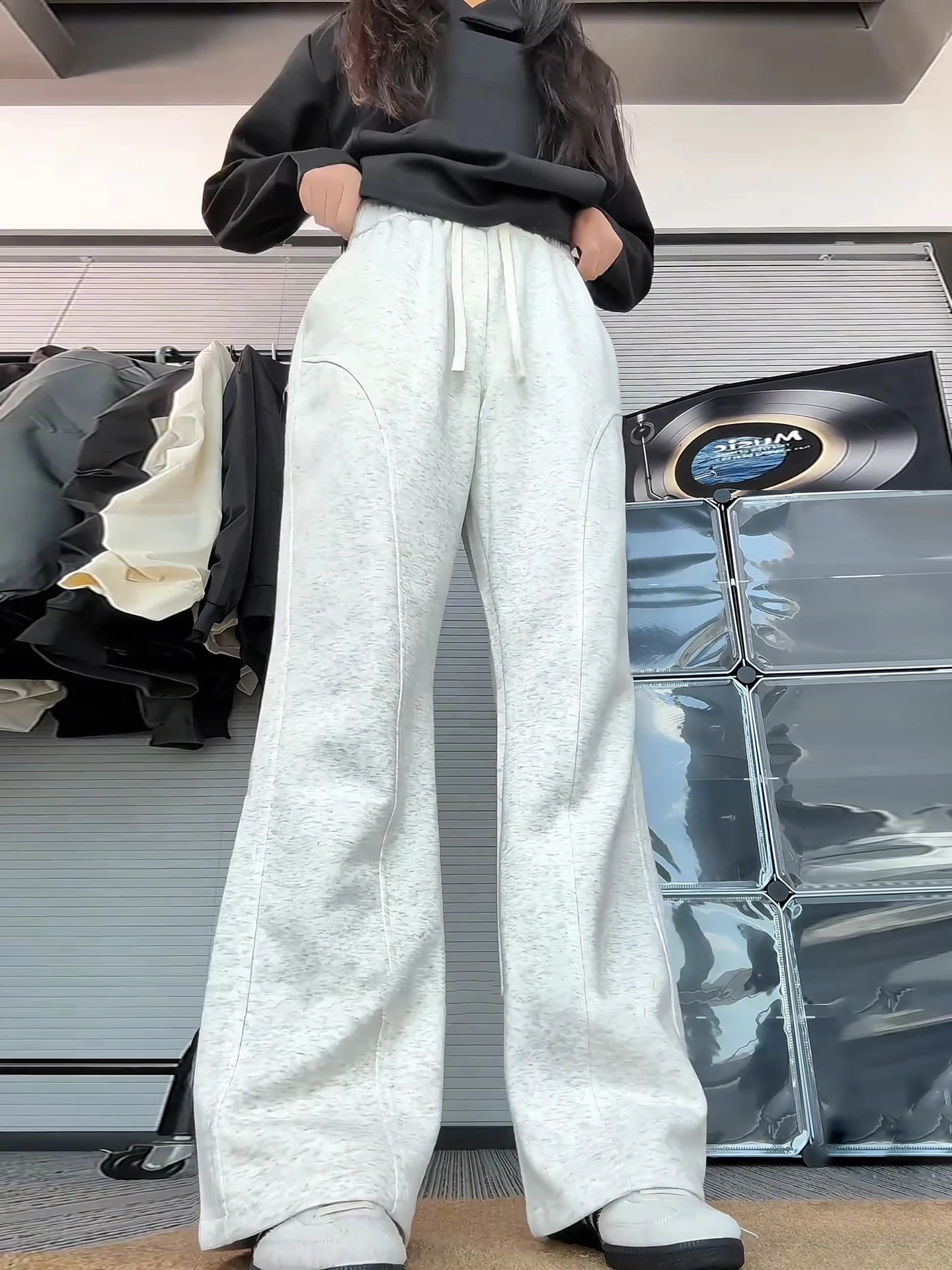 

Cleanfit American Sle Men's Spor Flared Pants White ey Autumn Straight Leg Casual Trousers Low Waist Long Pants