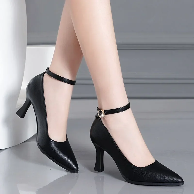 

sapatos femininas, женские модные туфли высокого качества с черным кожаным ремешком и пряжкой, туфли на шпильке, женские туфли-лодочки для офисной работы, ha02