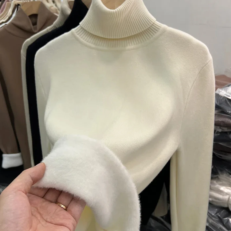 

Новая модная осенне-зимняя женская одежда, водолазка, плюшевый женский свитер, удобный и повседневный трикотаж, нижняя рубашка