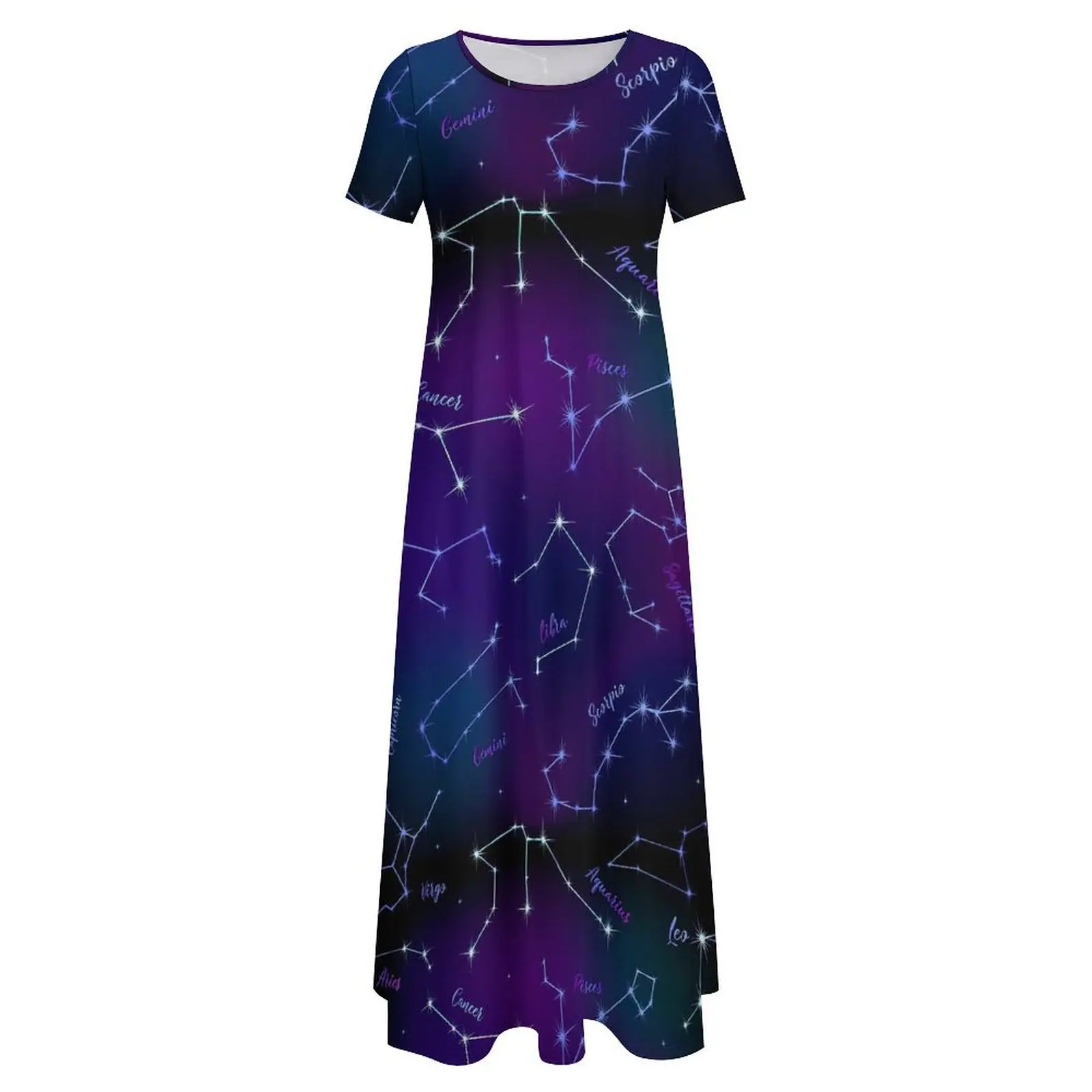 Astrology Print Dress Stars Space Kawaii Maxi Dress Street Fashion Boho Beach Long Dresses Women Short Sleeve Oversized Vestido