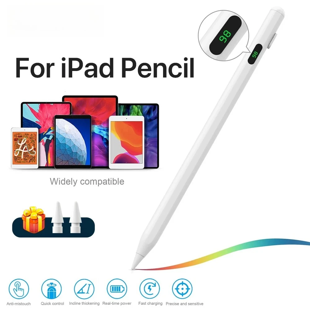 Digital Display Stylus Pen for iPad Palm Rejection Power Level for Apple Pencil 2 Pro 11 12.9 Air Mini 2018-2026