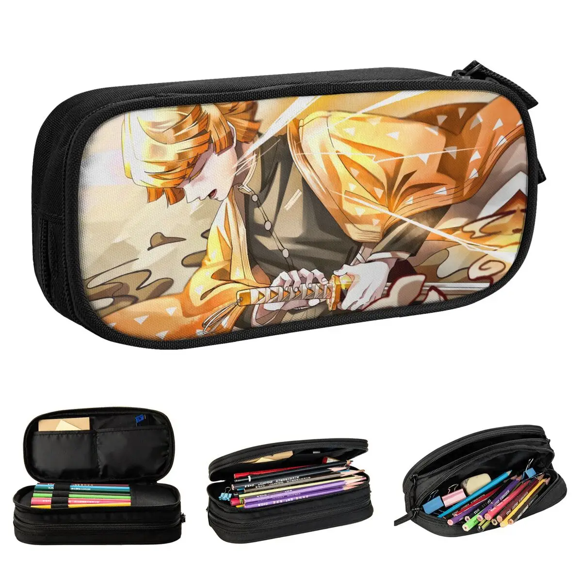 

Agatsuma Demon Slayers Zenitsu Pencil Cases Fun Anime Comic Pen Box Bag Student Large Storage Students School Gifts Pencilcases