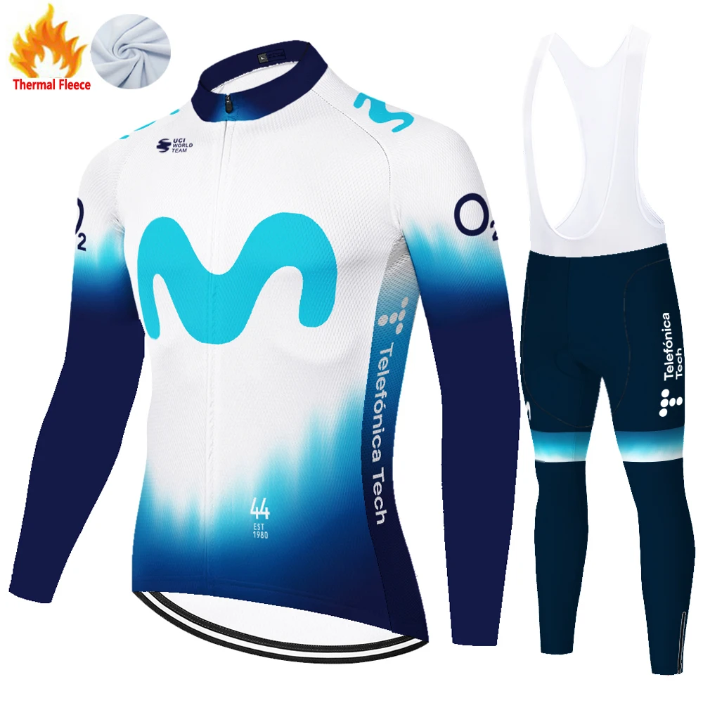 2024 movistar Winter Thermal Fleece bretele ciclismo masculino cycling jersey велоформа мужская maillot velo homme 자전거 의류 자전거바지