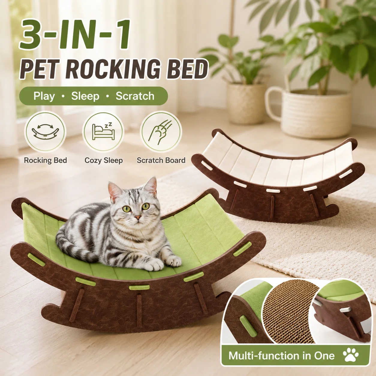 Three-in-One Cat and Dog Rocking Chair with Cat Scratch Pad - Durable for All Seasons - Integrated Cat Bed      JJ2022