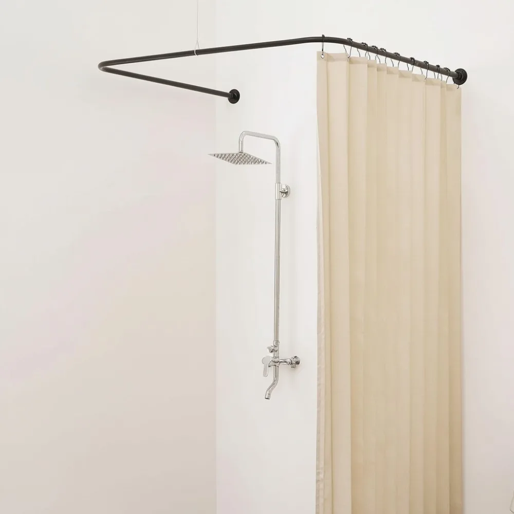

Adjustable U-Shaped Shower Curtain Rod with 12 Hooks & Ceiling Support - Heavy Duty Stainless Steel for Bathroom