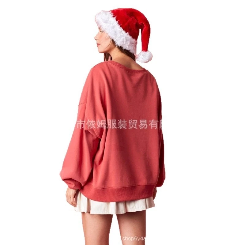 Haftowana bluza z długim rękawem, luźna, codzienna, zimowa, świąteczna bluza damska, ciepła, idealna na przyjęcie świąteczne, prezent.