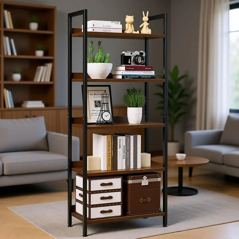 

5-уровневая книжная полка, органайзер для хранения в винтажном стиле для домашнего офиса, гостиной и спальни