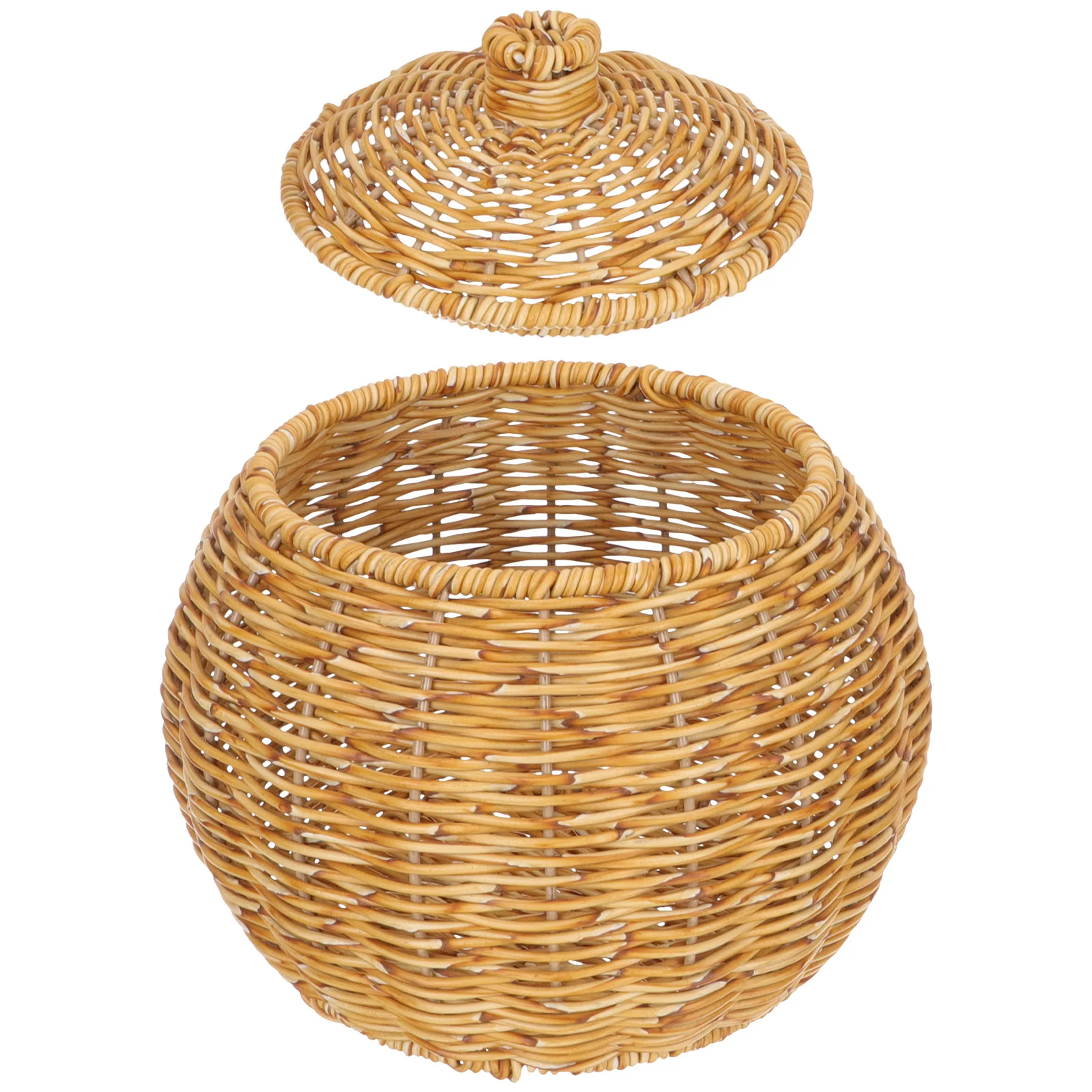 

Round Storage Basket with Lid Premium Weaving Egg Basket Lightweight Multi-Function Portable Desktop Storage Organizer