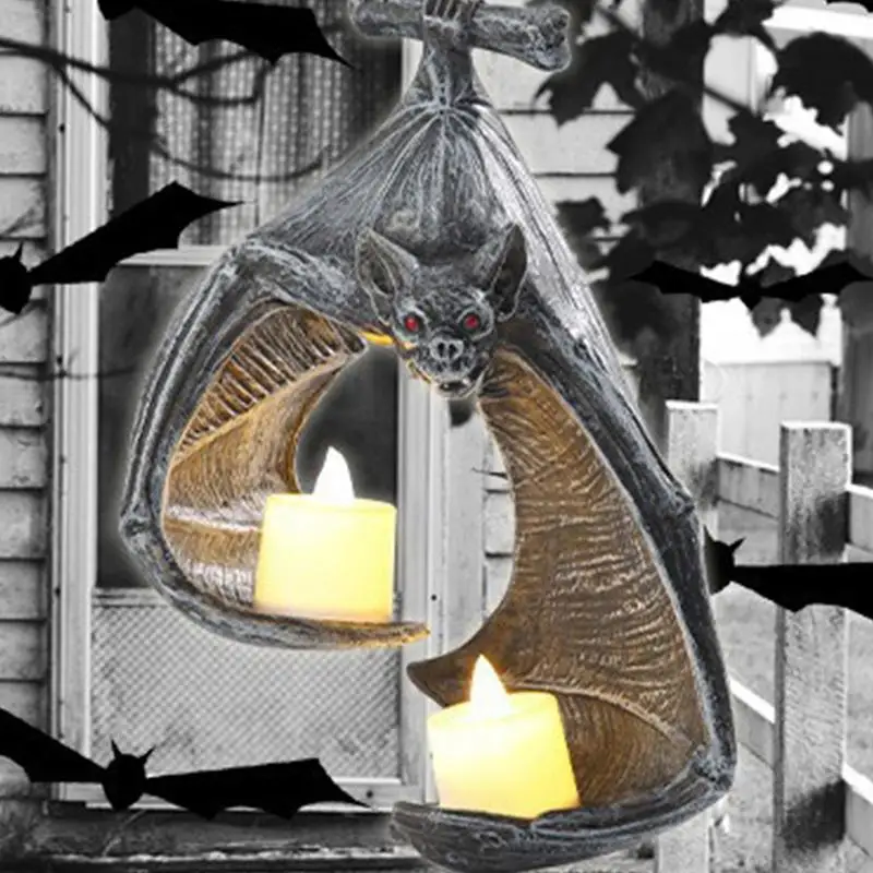 New Bat Wall Tealight Holder Halloween Candlestick Bat Statue Garden Hanging Candlestick Light Garden Home Halloween Decoration