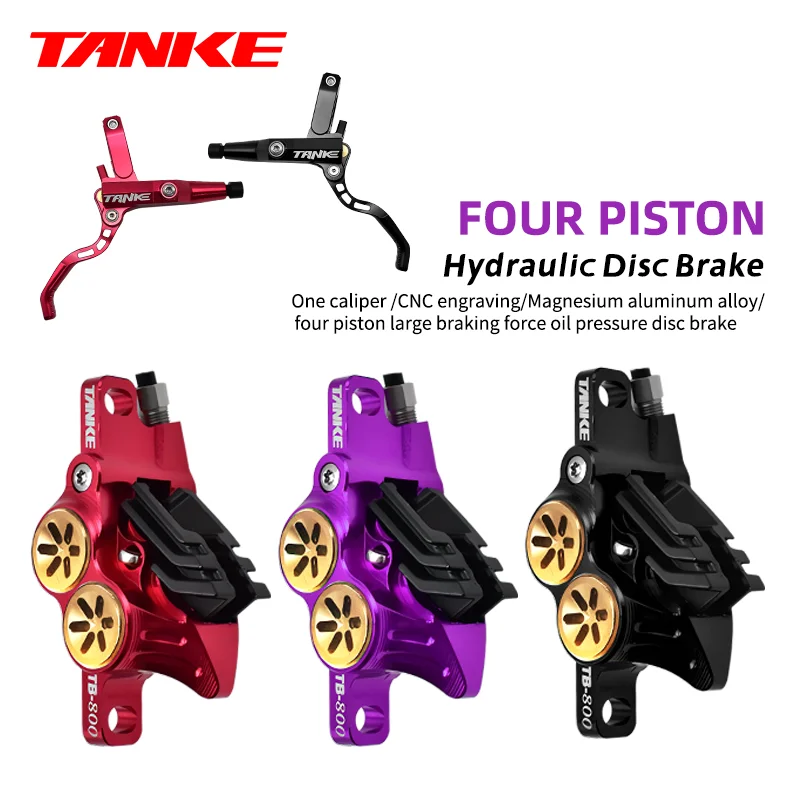 TANKE MTB 4 Piston Hydraulic Disc Brake 900/1700mm  4 Piston Resin Brake Pads Oil Pressure AM DH Road MTB Ultralight Disc Brake