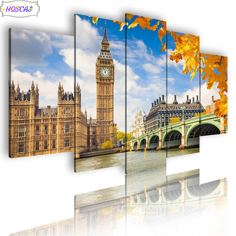 

5pcs DIY 5D Diamond Painting Pagoda scenery Mosaic Full Round /square Paintings Diamond Embroidery Cross Stitch Mosaic Home Deco