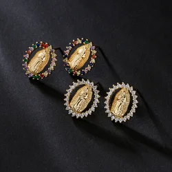 New Gold Color Religious Women Stud Earrings, High Quality Virgin Mary Pendant Earrings With   CZ Stone,Elegant Jewelry Gift