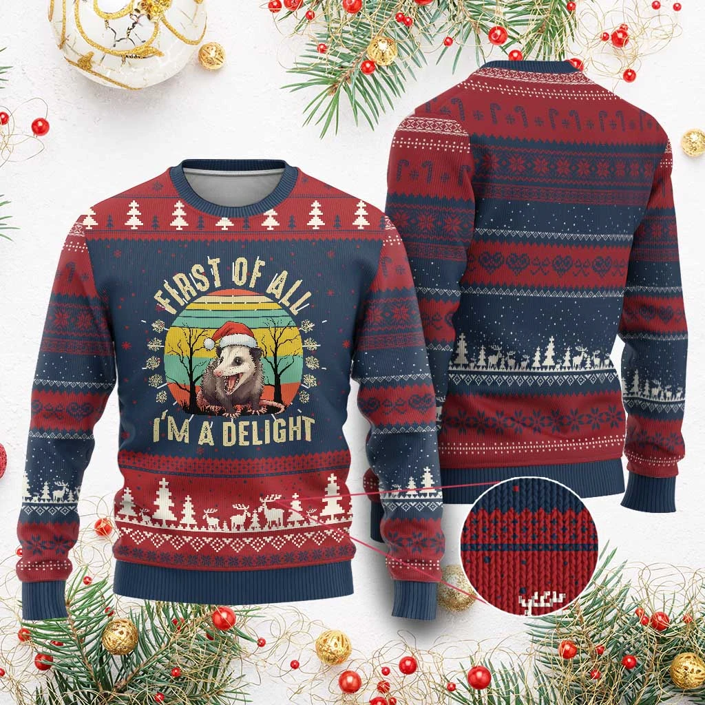 Family Matching Ugly Christmas Sweatshirt 3D Opossum Merry Hissmas Print Parent‑Kid Xmas Party Long Sleeve Crew Neck Tops