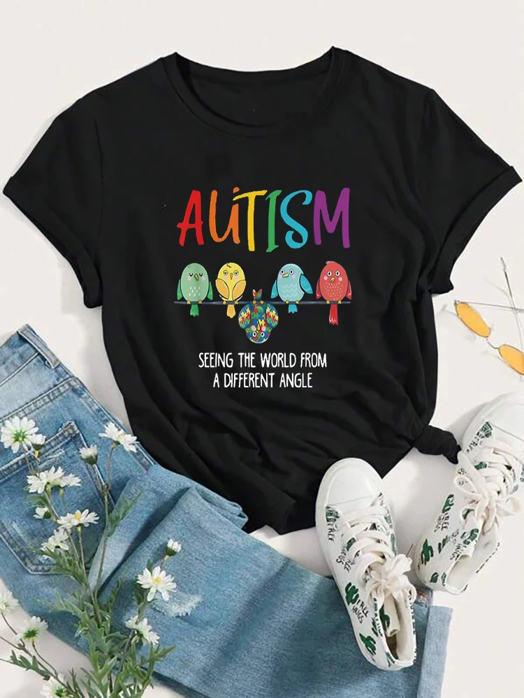 Autism Seeing The World From A Different Angle t-shirt Round neck printing womens t shirts Tees For Women