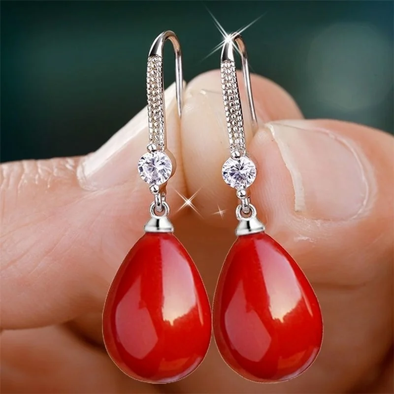 Jewelry for Women Water Drop Pearl Earrings for Women Red White Round Pearl Oval Earrings Wedding Engagement Valentines Day Gift