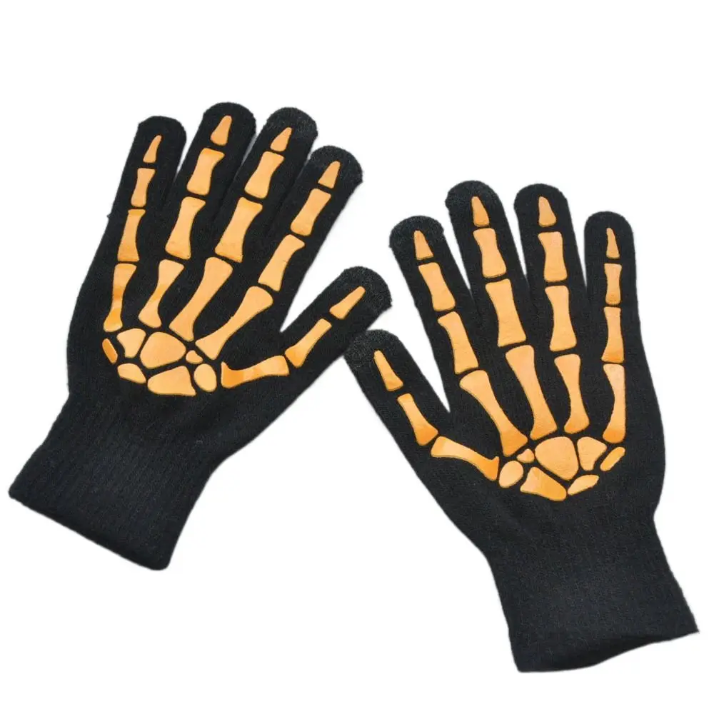 Dedo Cheio Halloween Bone Claw Luvas, Engrossar Aquecedores De Mão, Windproof Cosplay Prop