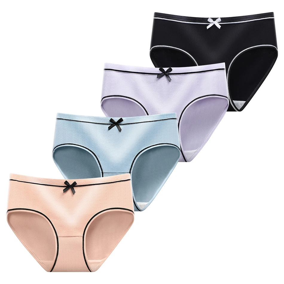 Seeking Comfortable and Stylish Modern Teenager Premium Quality Mid Waist Ribbed Underwear Elegant Sexy Four Piece Sets Panties