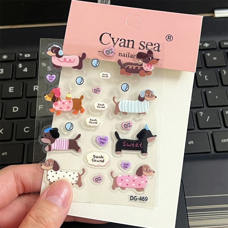 Cute Cartoon Dachshund 3D Jelly Stickers Transparent Resin Gel Self-adhesive Decoration For DIY Phone Cases Tablet Computers