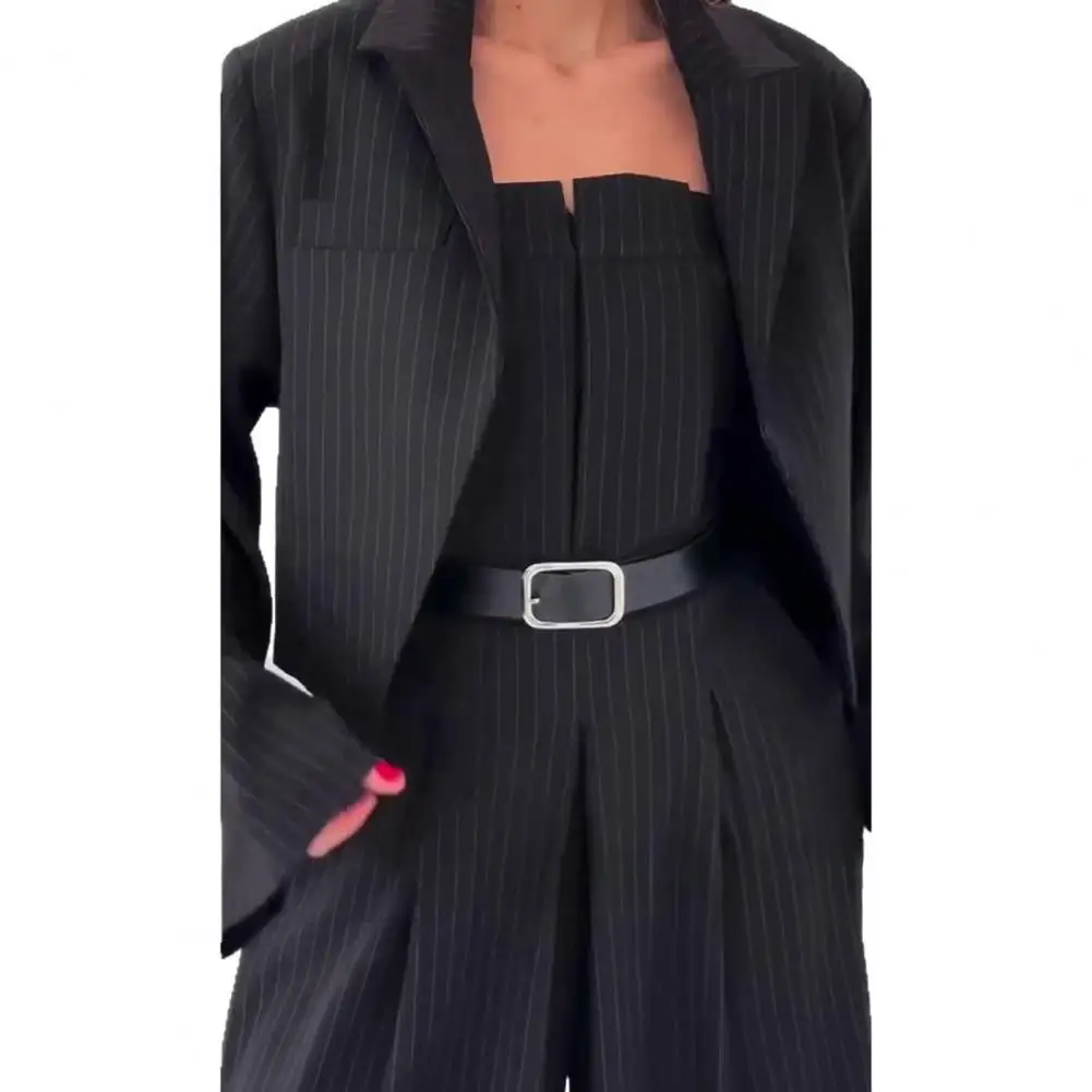 NEW Women's Business Outfit Cropped Blazer And Strapless Tube Top Jumpsuits 2 Piece Suit Set Wide Leg Romper Fall Casual Clothes