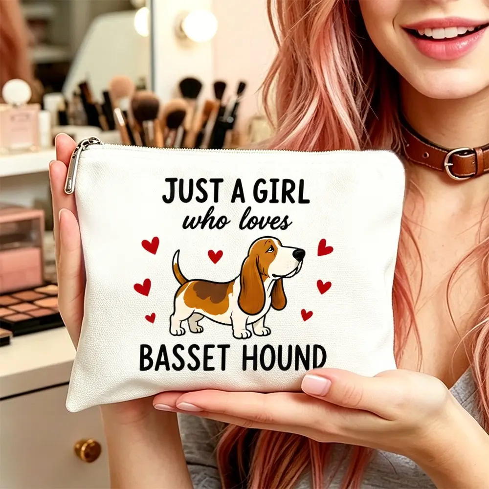 1pc Makeup Cosmetic Bag & Toiletry Pouch,Versatile Use,Gift Bag for Women,Basset Hound Printed Makeup Bag for Mom Daughters