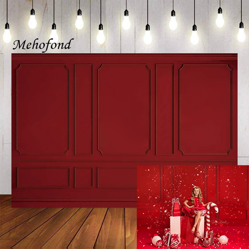 Mehofond Photography Background Christmas Red Wall Interior Xmas Holiday Party Kids Family Portrait Decor Backdrop Photo Studio