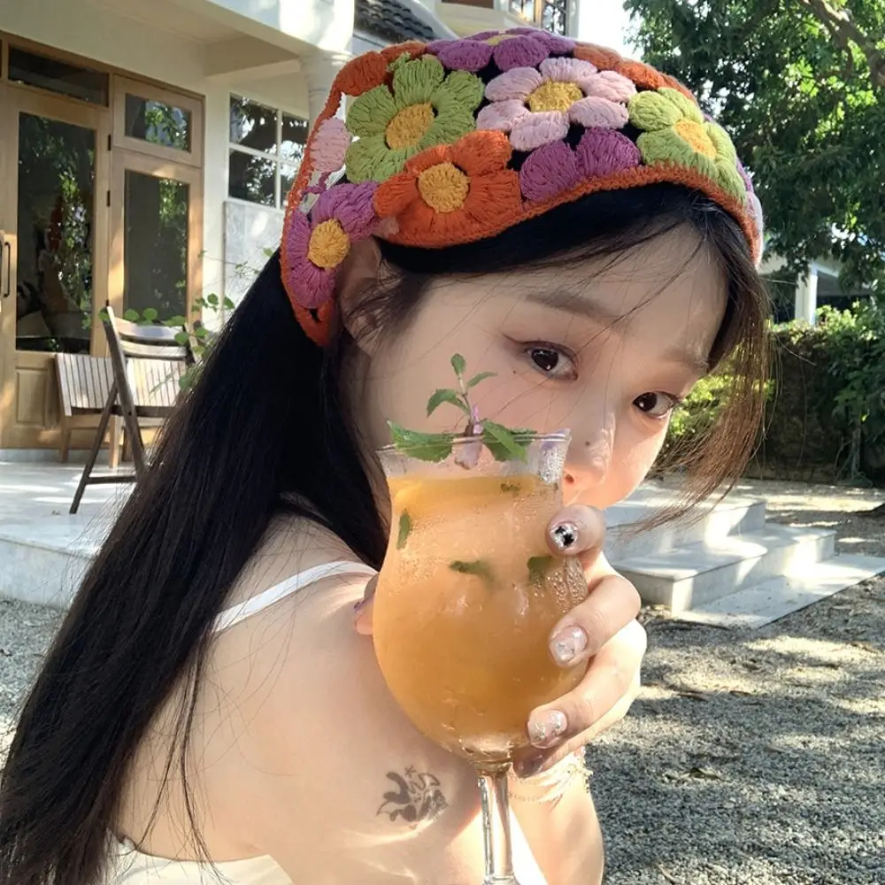 Cute Hair Band Knitted Headband Floral Flower Women Hair Scarf Beach Headwear Ethnic Style Triangle Turban Travel
