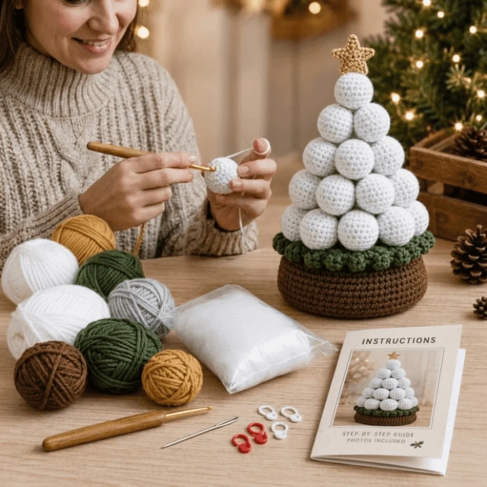 3D Crochet Christmas Tree Kit Handmade Multi-layered Sports Ball Christmas Tree Material Kit Basketball Baseball