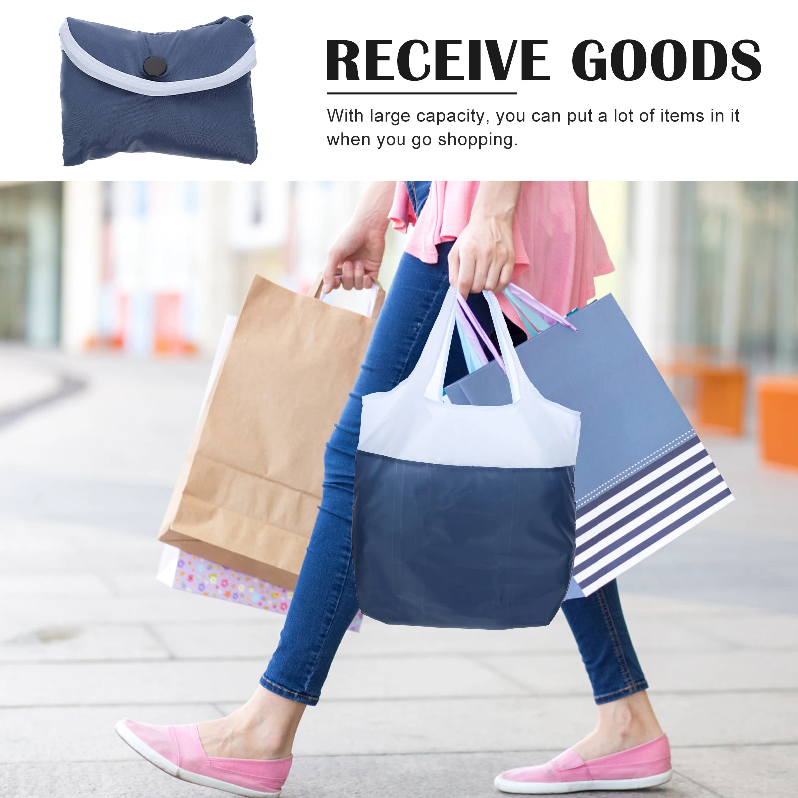 

Eco Friendly Reusable Shopping Bag Polyester Foldable Lightweight Washable Tote Grocery Handbag Portable for Retail