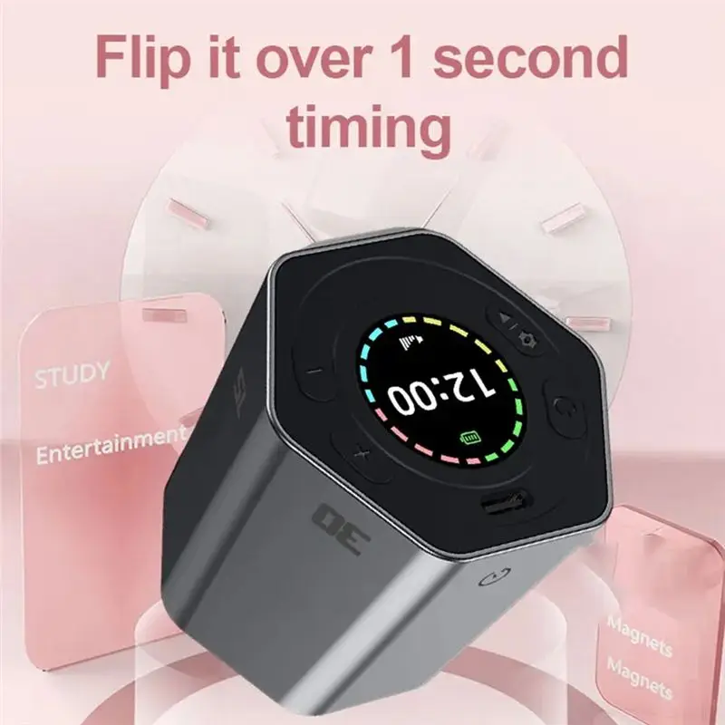 ABKQ-Digital Clock Timer Magnetic Timer Kitchen Hexagon Flip Timer For Studying Cooking Exercising Easy To Use Magnetic