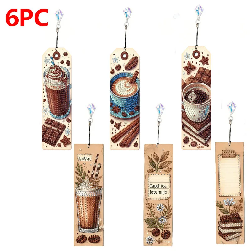 

6PCS/8PCS/Set 2025 DIY Diamond Painting Cup/Afternoon Tea/Cake Pattern Bookmark Diamond Embroidery Reading Label Birthday Gift
