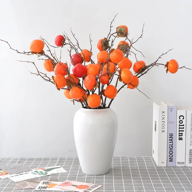 72CM Artificial Persimmon Ornaments, High-end Fruits, Chinese Style Living Room Decoration, Plant Red Fruits